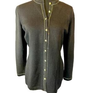 St. John Evening Black Knit Cardigan with Diamond Buttons